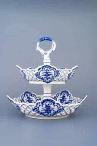 Cibulák – Etažér 2-dielny 5-hranný 19 cm / 24 cm – originálny cibuľový porcelán 1. akosť