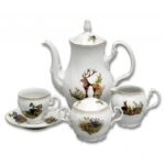 Set de cafea pentru 6 persoane Berna vânătoare linie de aur