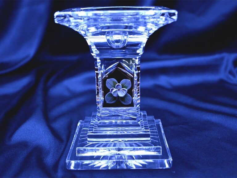 Suport lumanare taiat cristal 13,5 cm pictura manuala