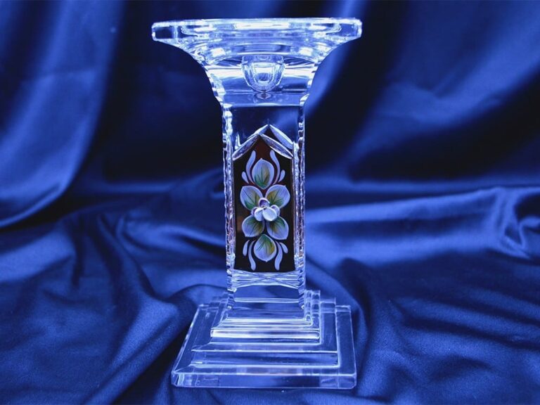 Suport lumanare taiat cristal 18 cm pictura manuala