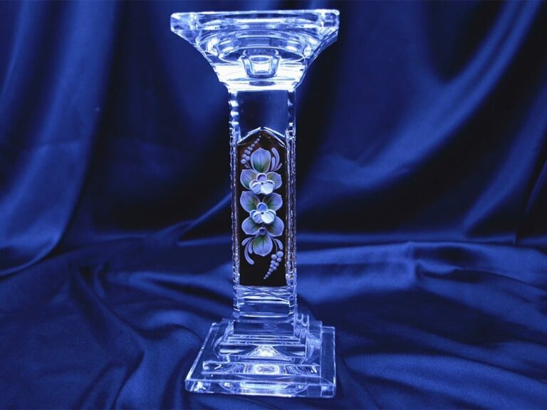 Sfeșnic tăiat cristal 23 cm pictură manuală